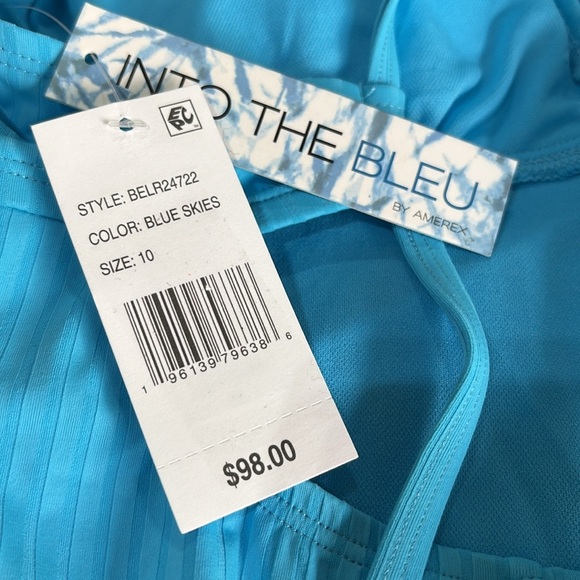 Into The Bleu V-neck ruffle, drape waist,keyhole tie back knot, one piece swim - Picture 8 of 9